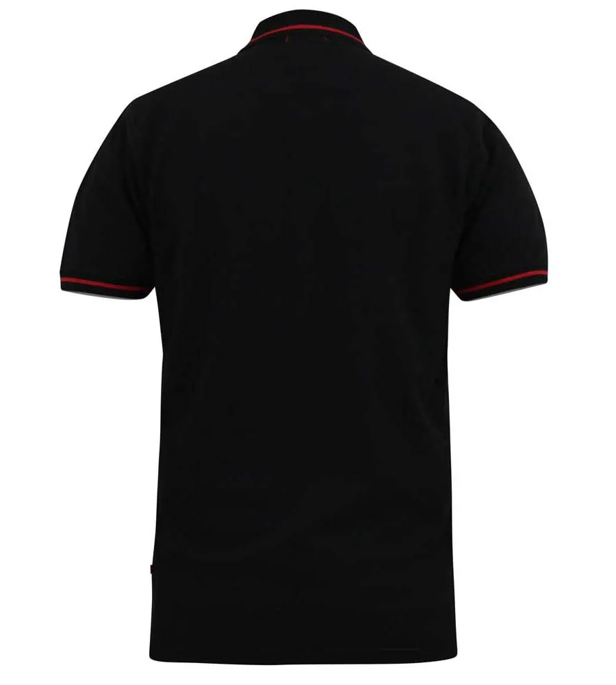 Salford 2 D555 Mens Black Pique Polo Shirt with Cuff and Collar Tipping Detail